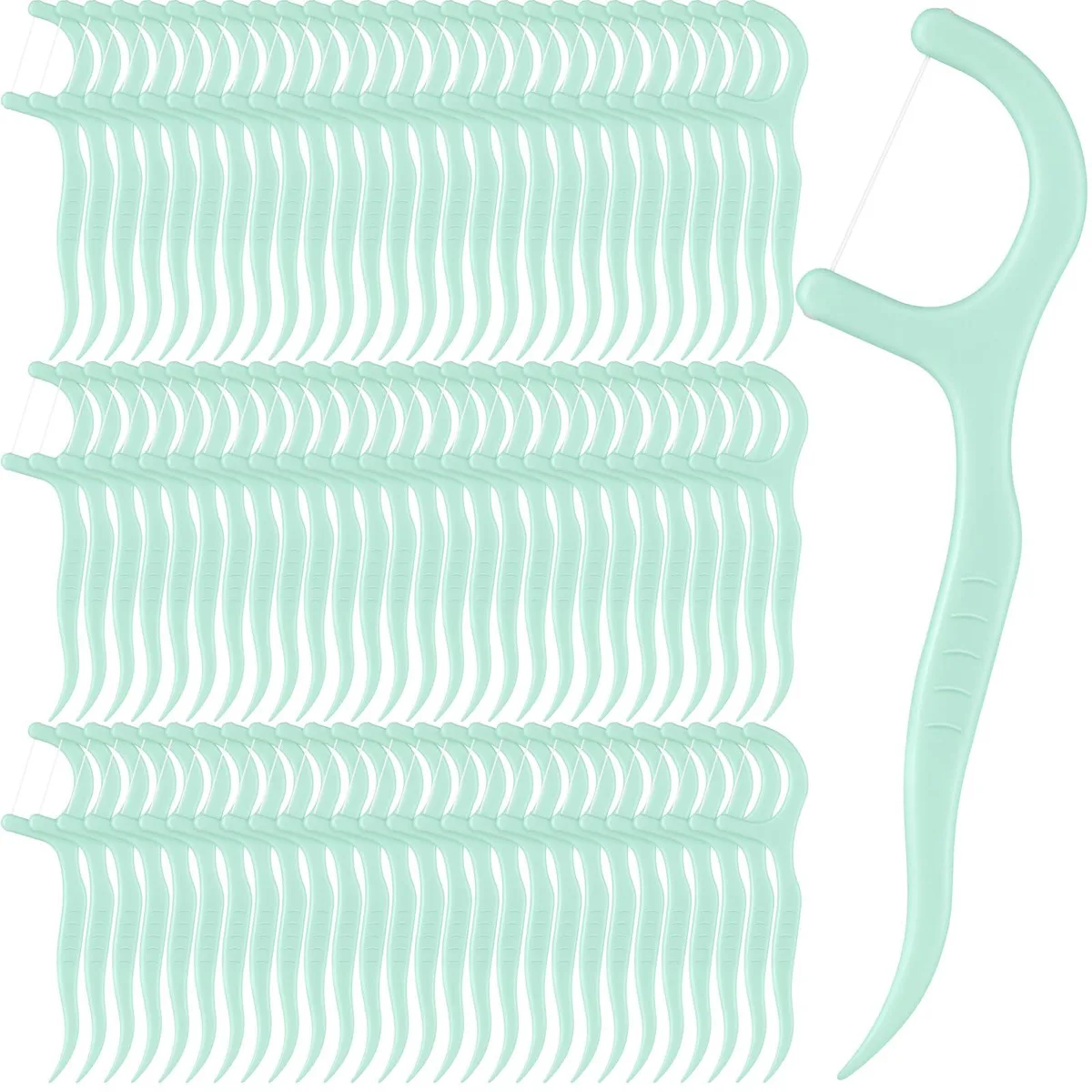 Light green floss picks in bulk packaging, 200 count