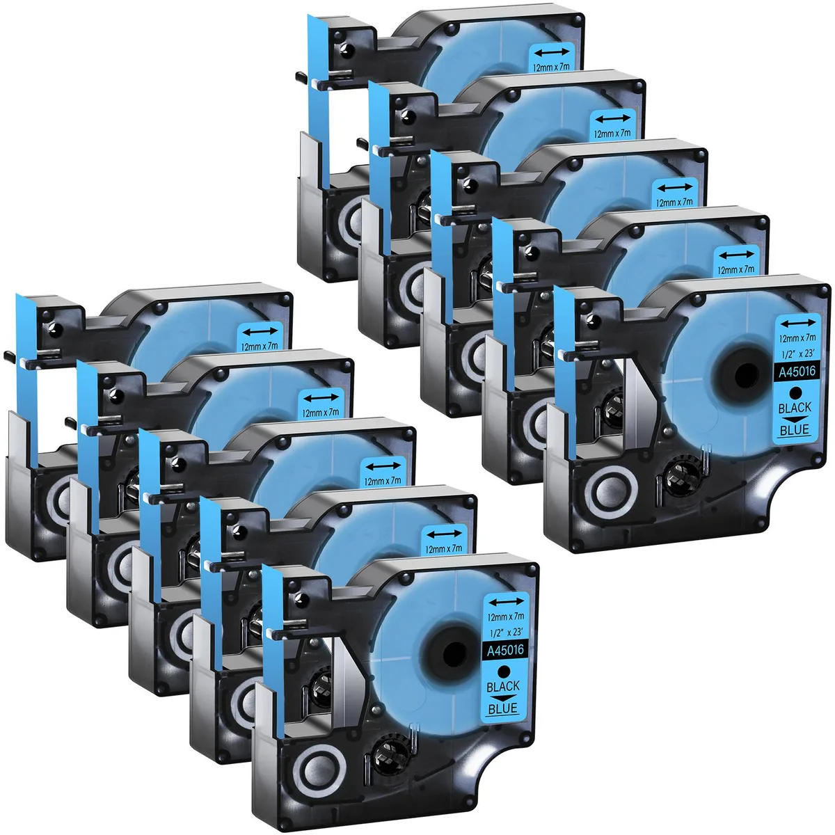 GREENCYCLE GREENCYCLE D1 Label Tape 10 Pack 12mm x 23ft Black on Blue — product photo