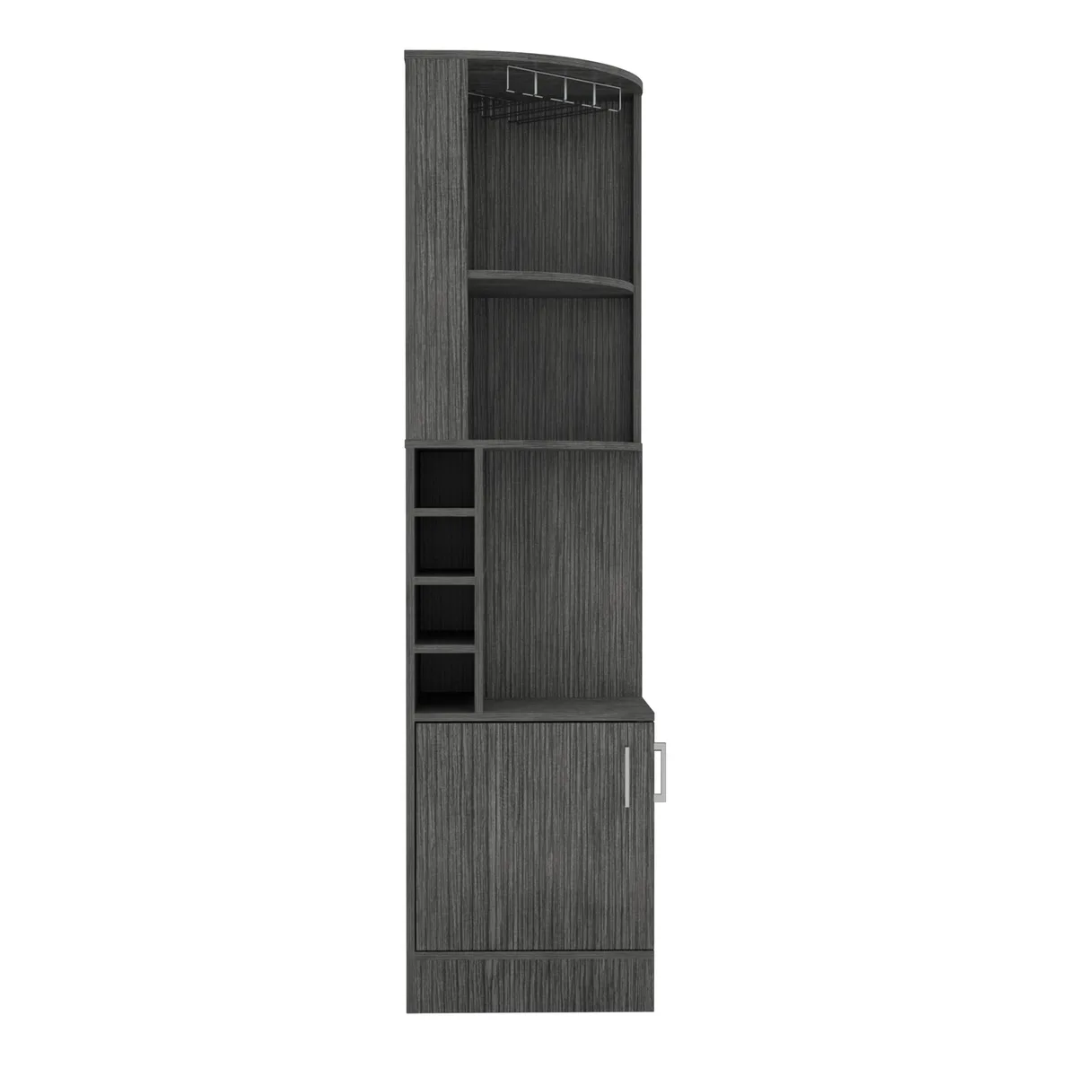 FM FURNITURE FM FURNITURE Seattle Bar Cabinet Eight Bottle Cubbies Two Large Open Shelves Brown 71 High 18.4 Wide 18.4 Deep — product photo
