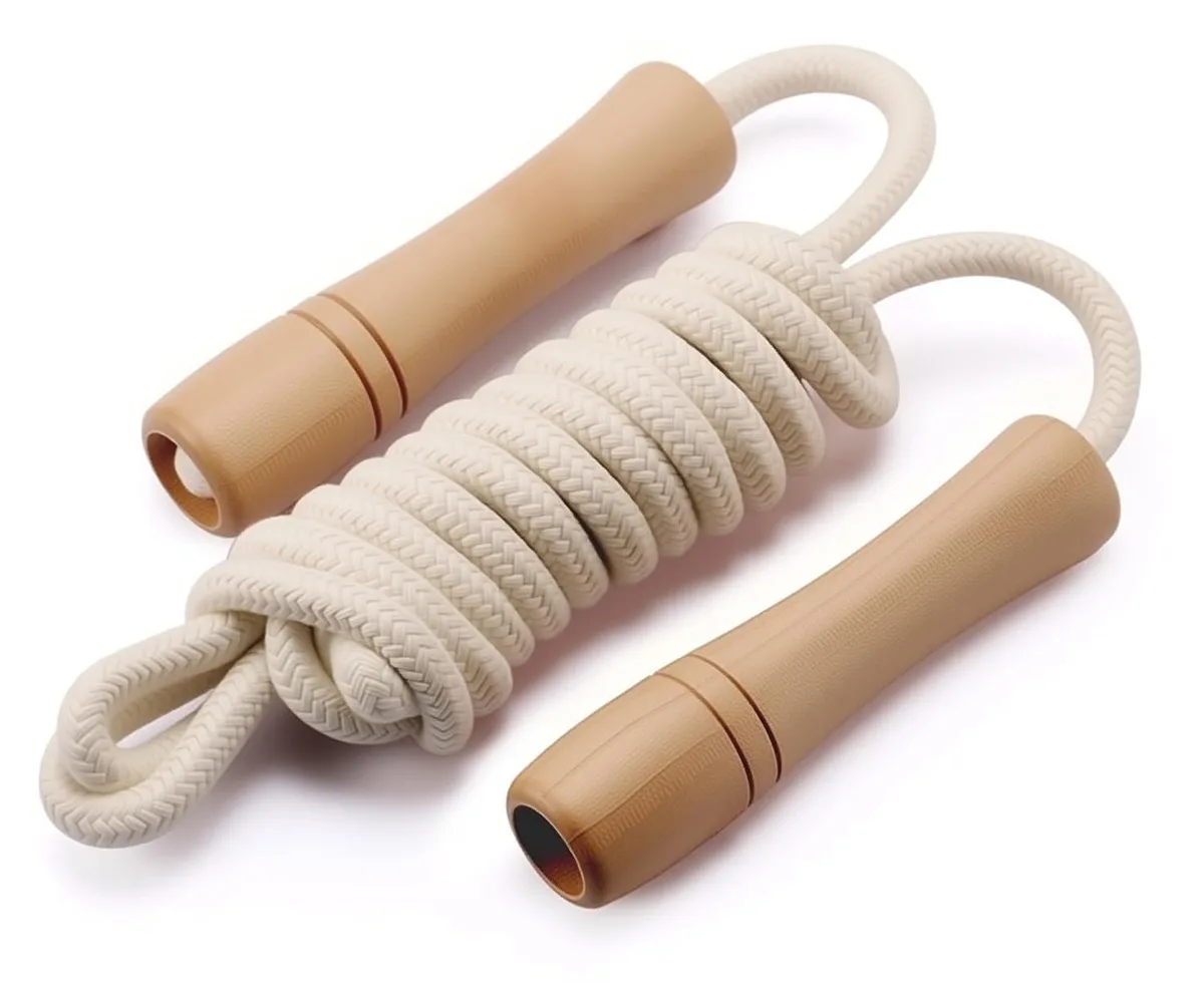  Jump Rope Wooden Handle Adjustable Cotton Braided Fitness — product photo