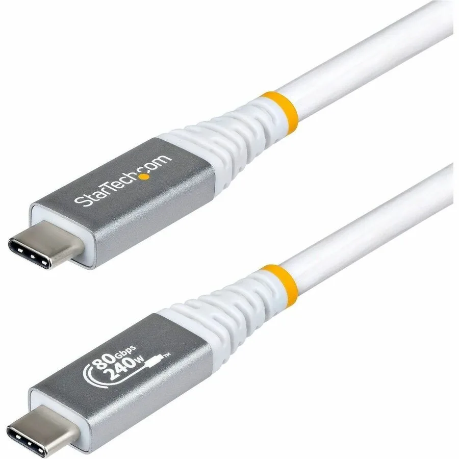 White USB-C to USB-C cable, 5 ft, laser-etched USB4 markings