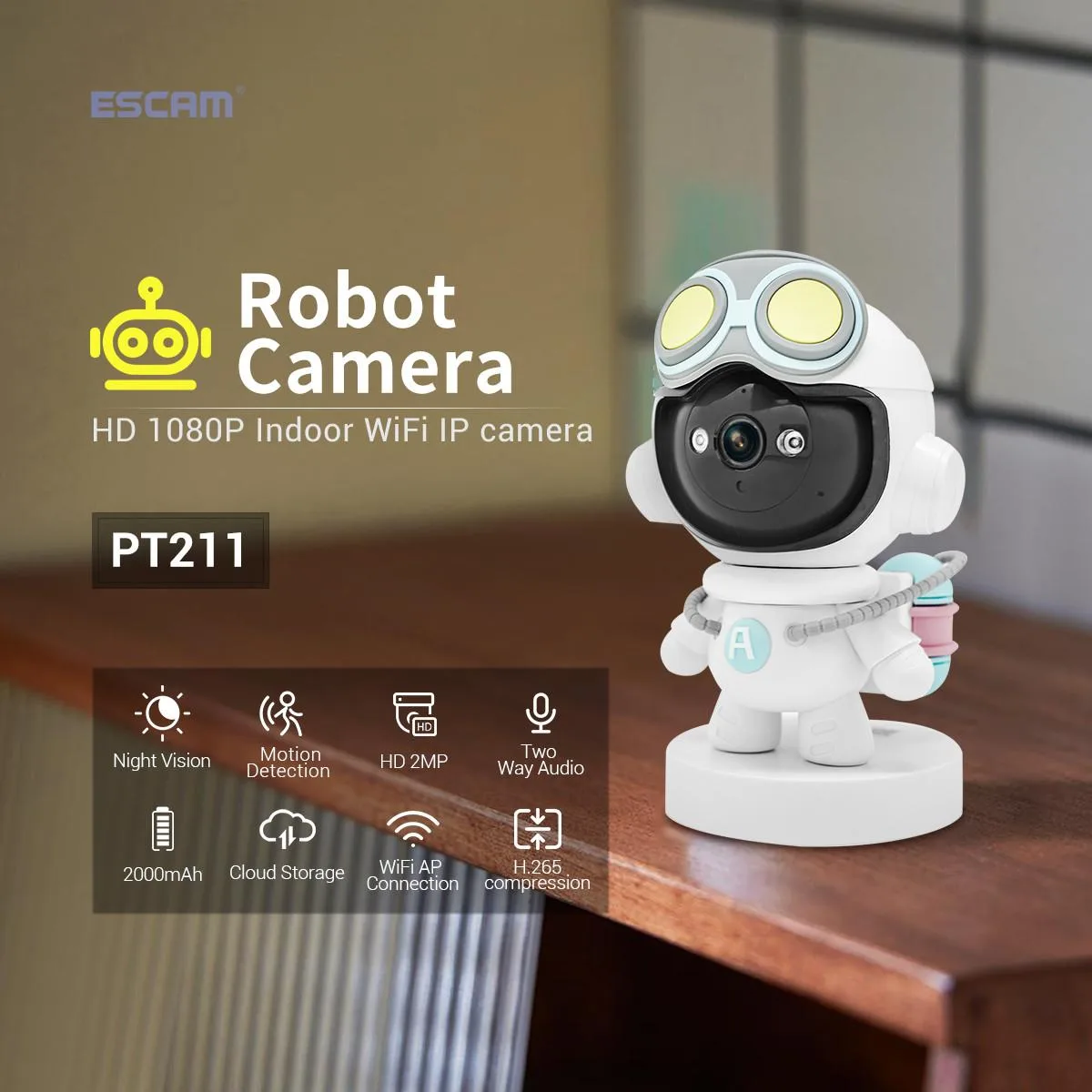 ESCAM Technology Co., Ltd ESCAM Technology Co., Ltd PT211 2MP 1080P 355° Pan 2.4G/5G WiFi Battery Surveillance Security System — product photo