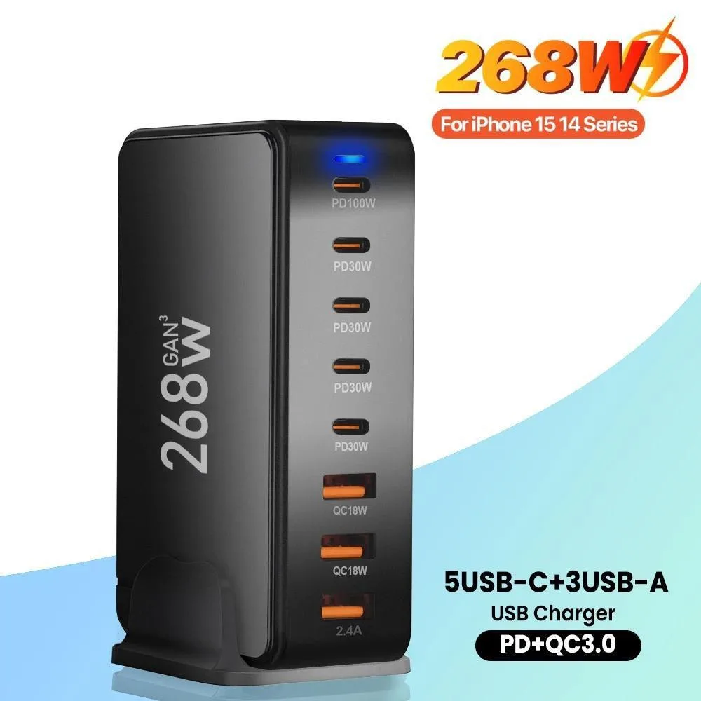WRIARICH WRIARICH GAN268W 268W 8-Port GaN USB Charger Black — product photo