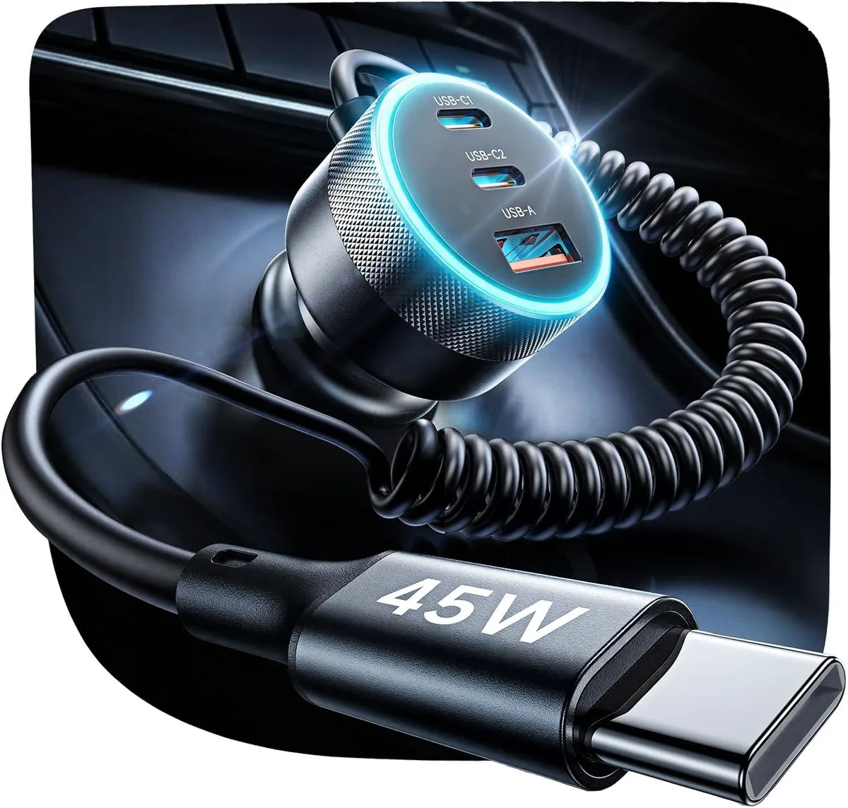Leelbox Leelbox 90W Car Charger USB-C 45W Coiled Cable 2026 — product photo