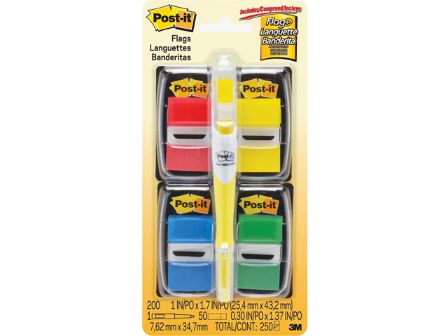 3M 3M 680-RYBGVA Flags 25 x 43mm 50/Dispenser 4 Dispensers Flag Pen — product photo