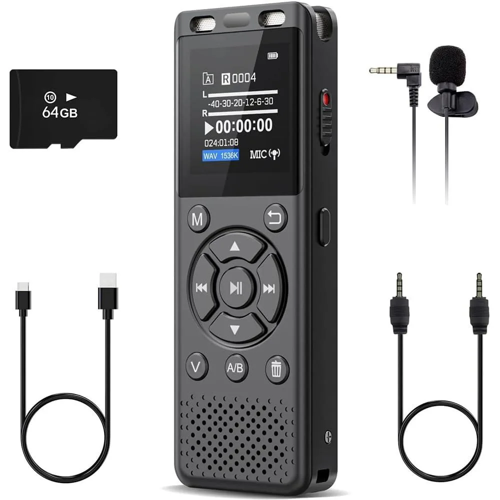 Tonfarb A12 64GB Voice Recorder 32h 1.44in USB-C — product photo