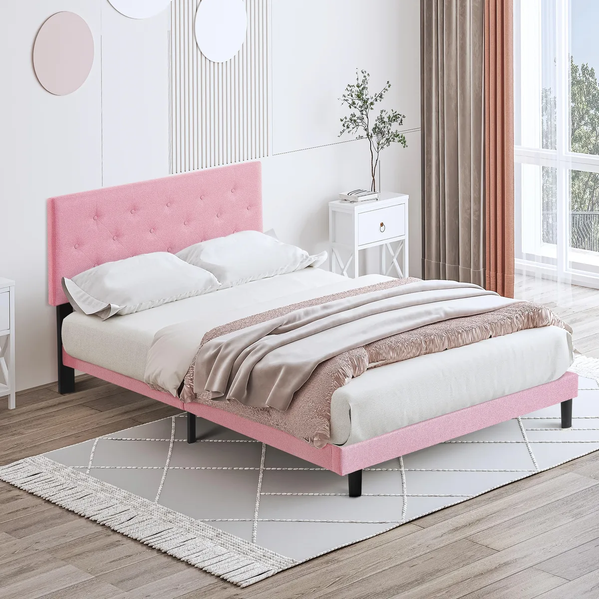 tuphen tuphen Queen Upholstered Platform Bed Pink 600 LBS — product photo