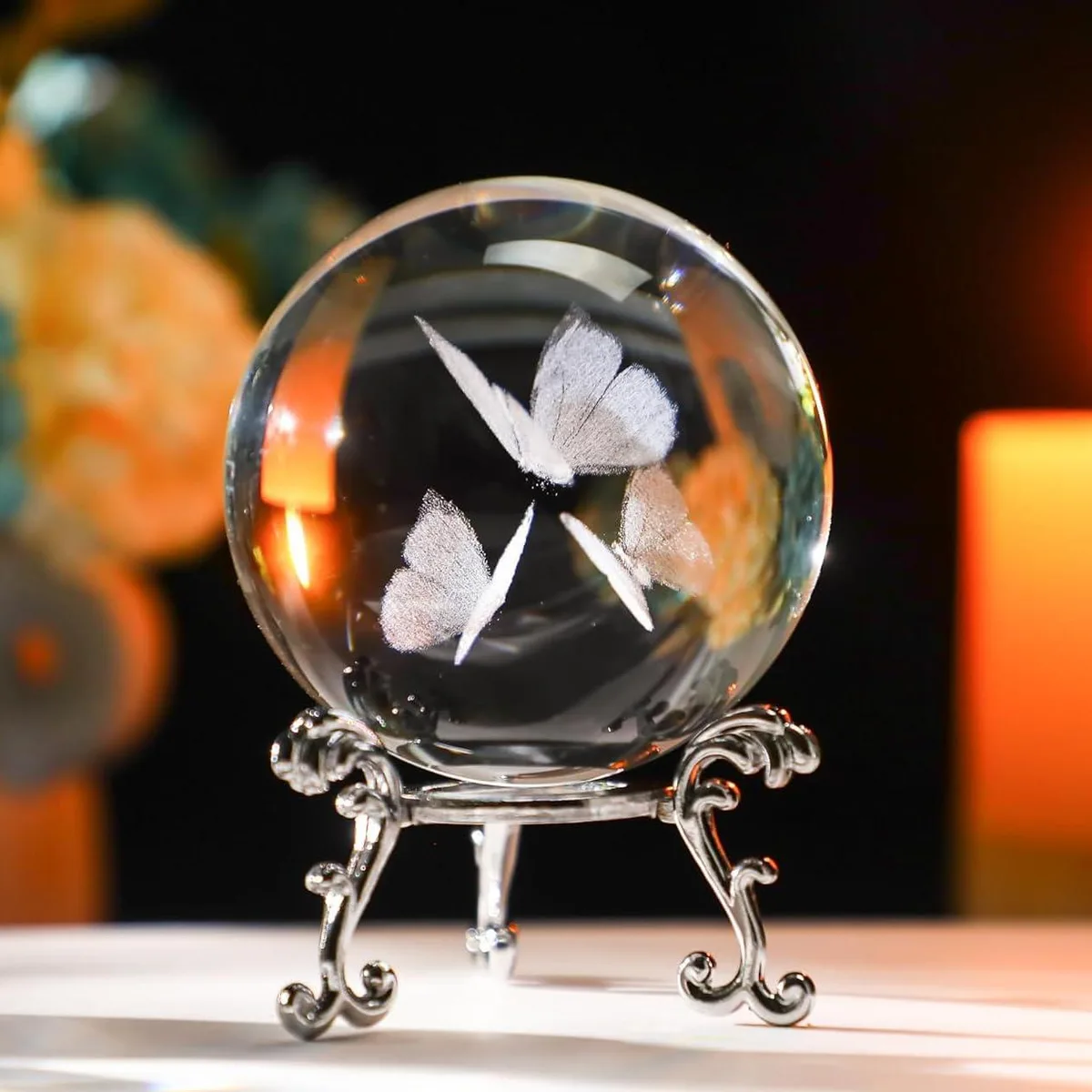  3D Laser Engraved Butterfly Crystal Ball 2.36in (60mm) Collectible — product photo