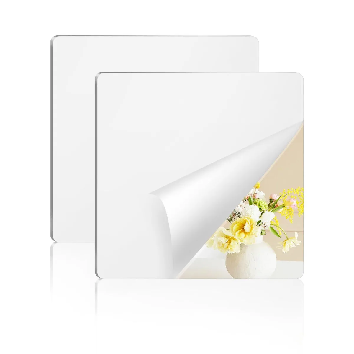 yuntop PS Frameless Wall Mirror 2 Pack 12 inch Acrylic Mirror Sheets — product photo