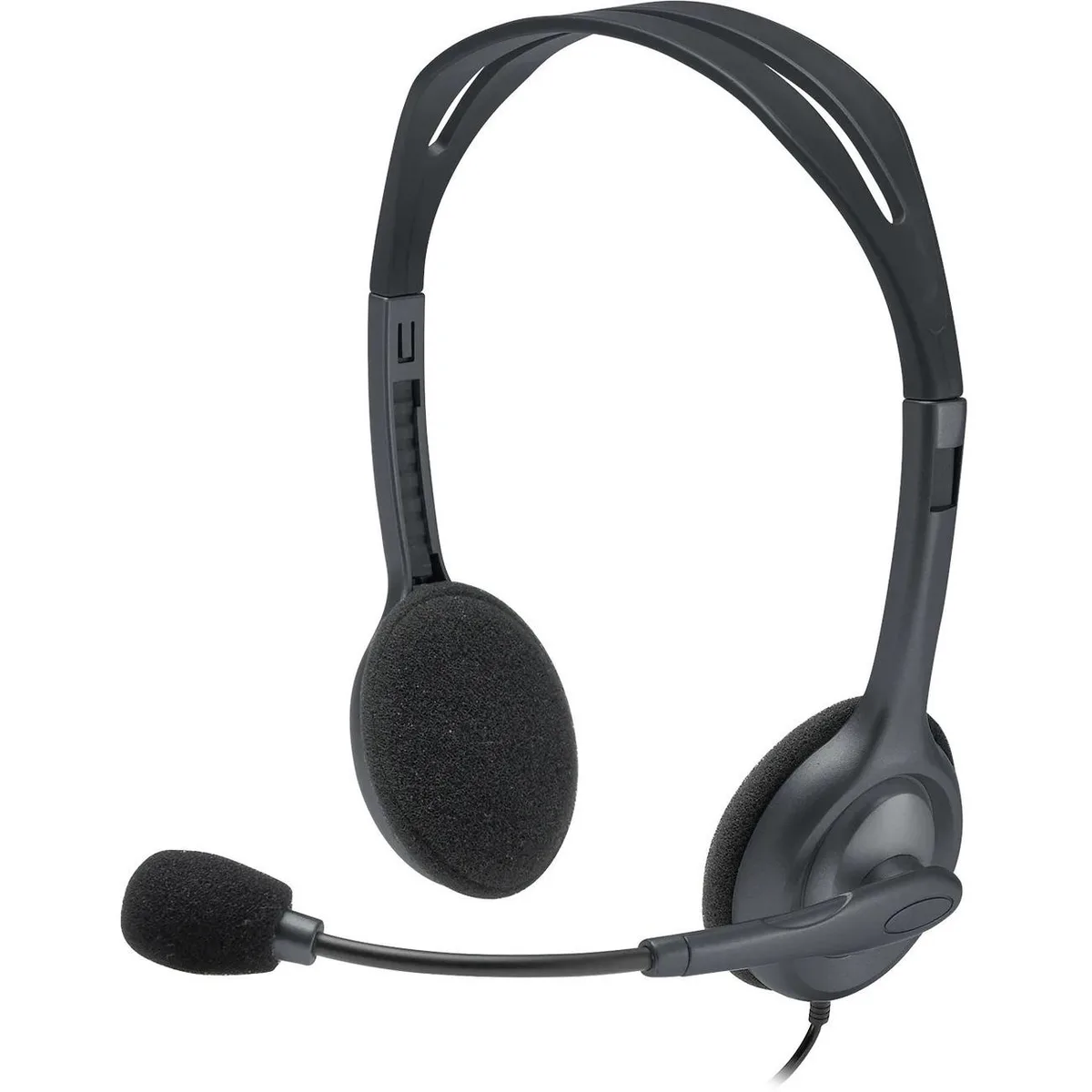 Graphite on-ear headset with leatherette pads, adjustable headband, and 5.9ft cable with 3.5mm plug