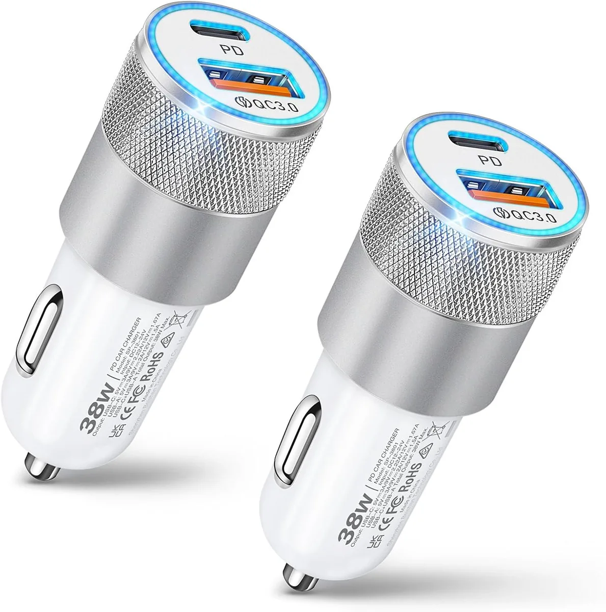 Hamzan Hamzan Car Charger 2 Pack 38W Dual-Port USB-C USB-A — product photo