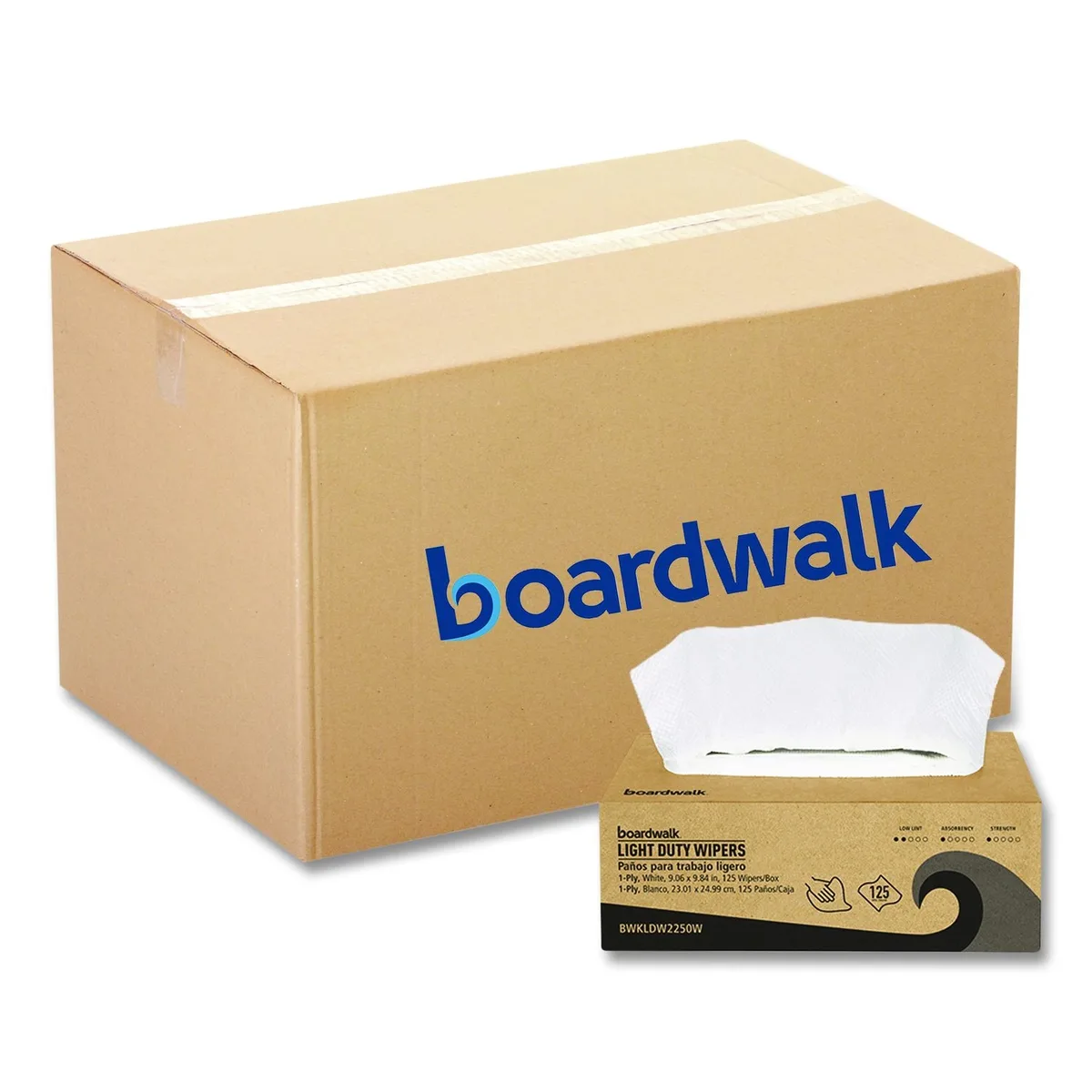 Boardwalk Boardwalk One-Ply Paper Wipers 9.84 x 9.06 White 125 Wipers/Box 18 Boxes/Carton — product photo