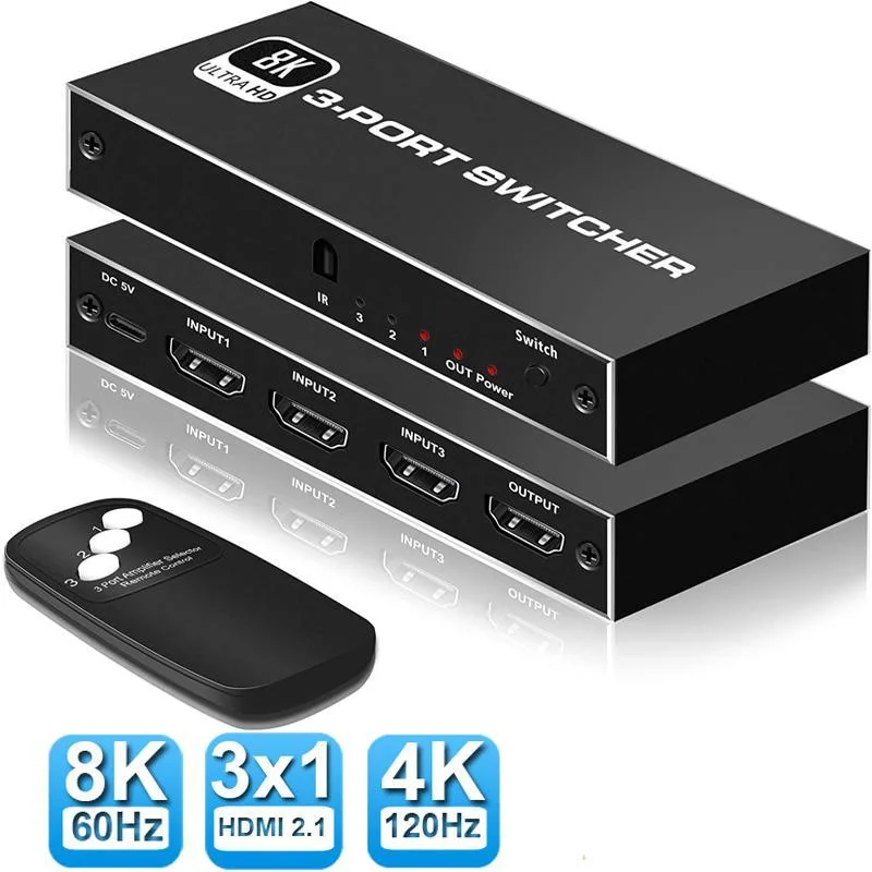 WRIARICH WRIARICH OZ8Q3-3 3-port HDMI 2.1 video switch 8K 60Hz 4K 120Hz 48Gbps black — product photo