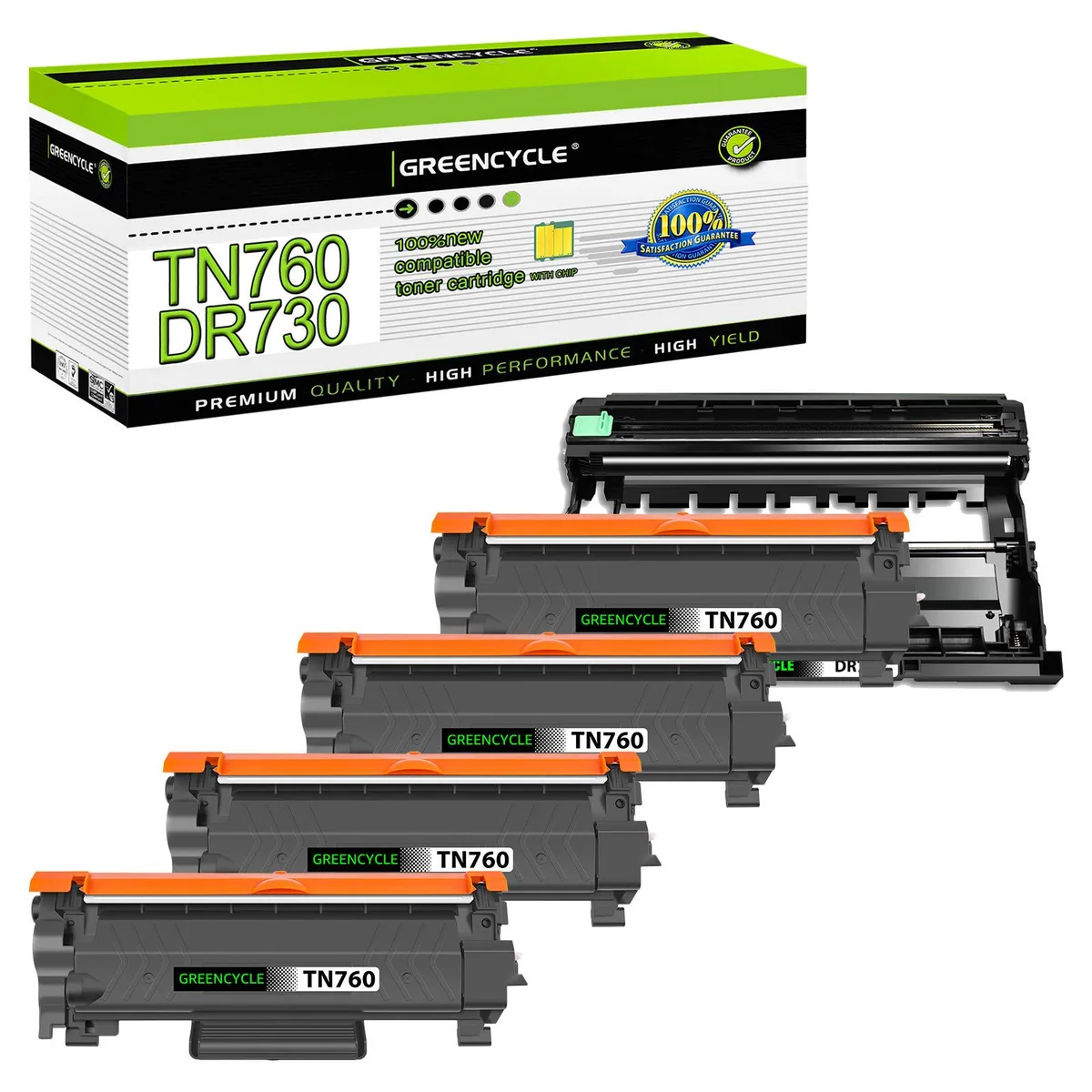 GREENCYCLE GREENCYCLE TN760 TN730 DR730 Toner Cartridge and Drum Unit (4 Toner, 1 Drum) — product photo