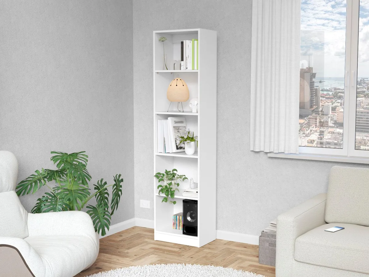 FM FURNITURE FM FURNITURE Sutton Slim Bookcase White 5-Shelf 71"H — product photo