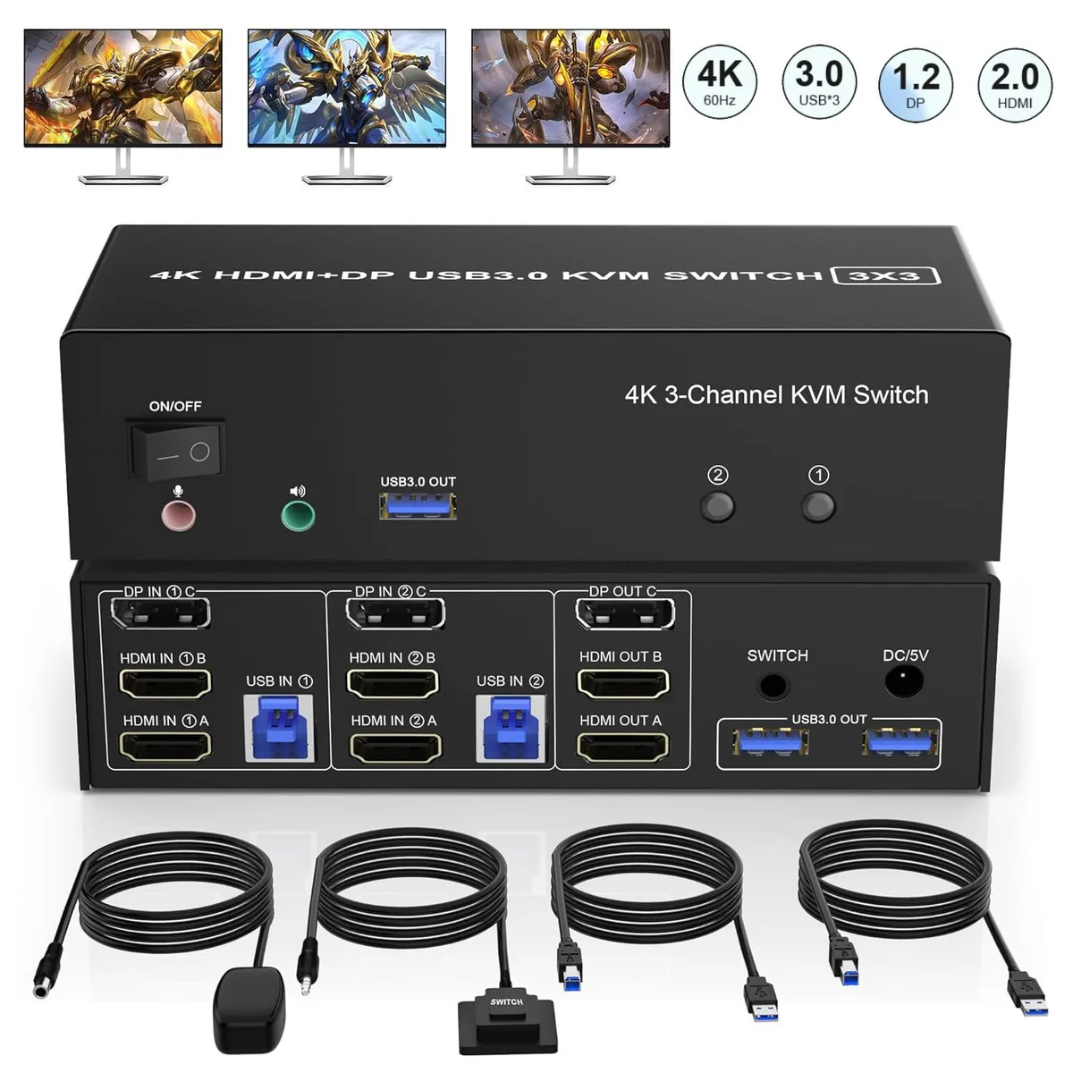 SMA SMA 2 HDMI + 1 DisplayPort KVM Switch 3 Monitor 2 Computers 4K@60Hz — product photo