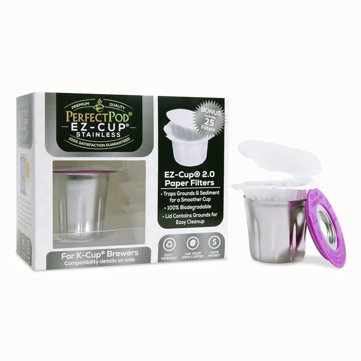  PERFECT POD K11400 EZ-Cup Stainless Steel Reusable Coffee Pod with 25 Filters — product photo