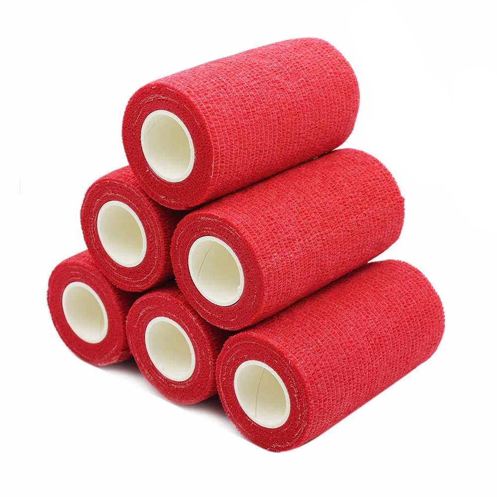 COMOmed COMOmed Self-Adherent Cohesive Bandage Latex Red 4"x5 Yards 6 Rolls First Aid — product photo