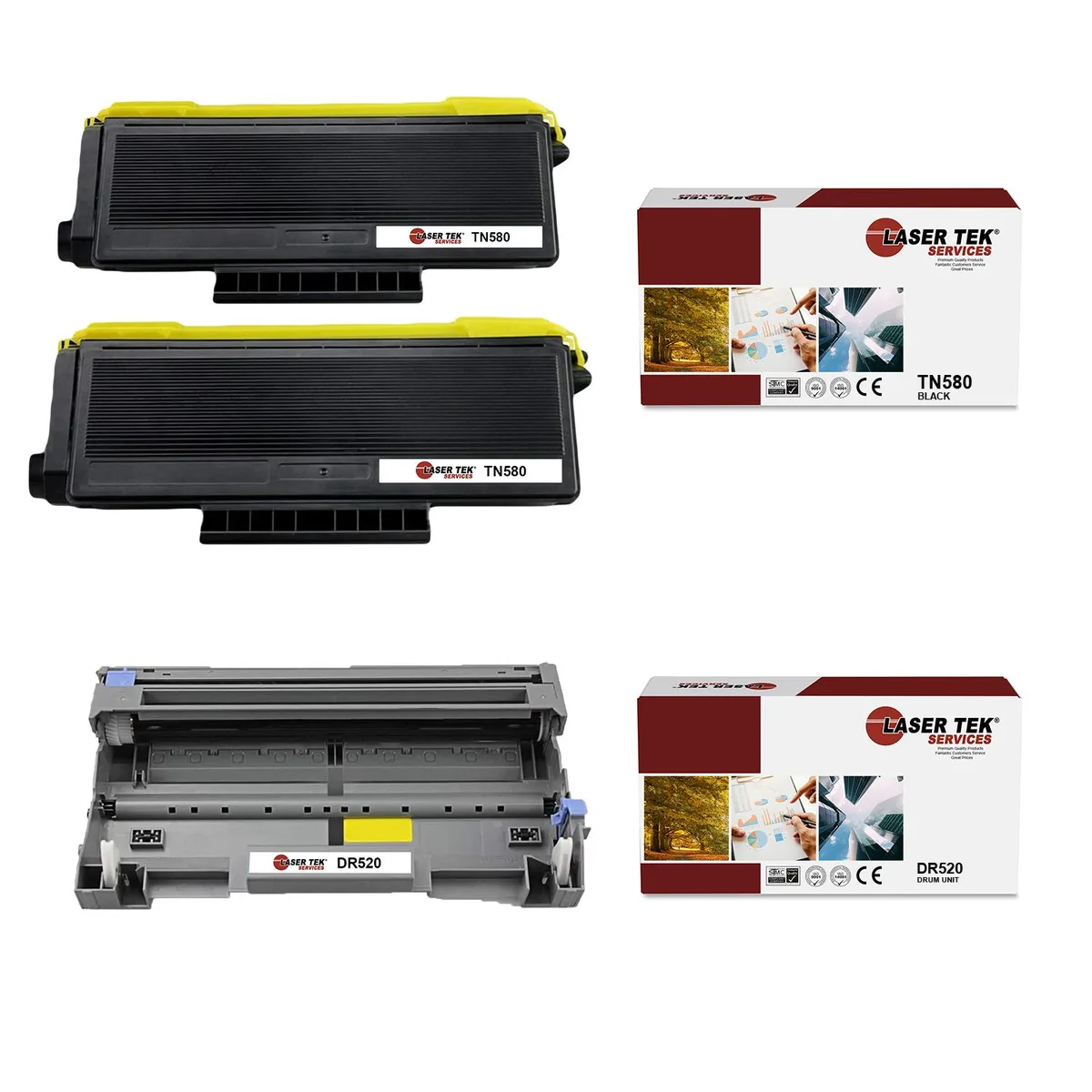 Laser Tek Services Laser Tek Services TN580 &amp; DR520 Toner Cartridge 3PK — product photo