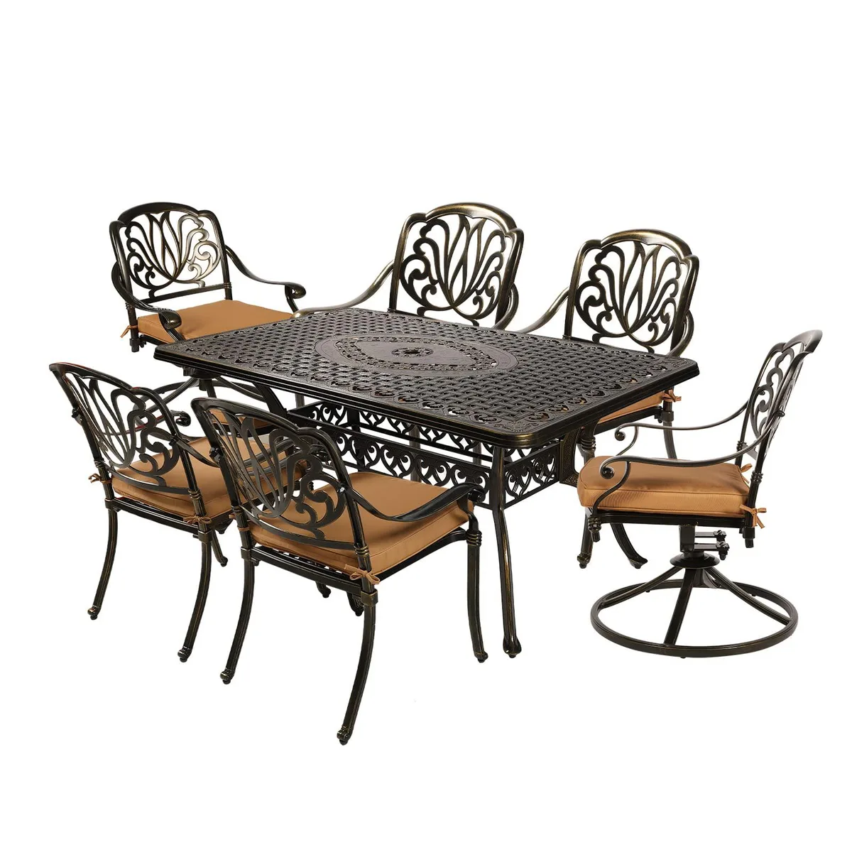 MEETWARM MEETWARM 7-Piece Patio Dining Set with 2 Swivel Rocker Chairs — product photo