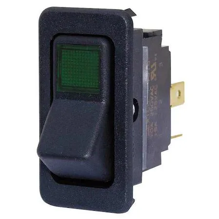 Black illuminated rocker switch with 1/4 inch quick-connect tabs