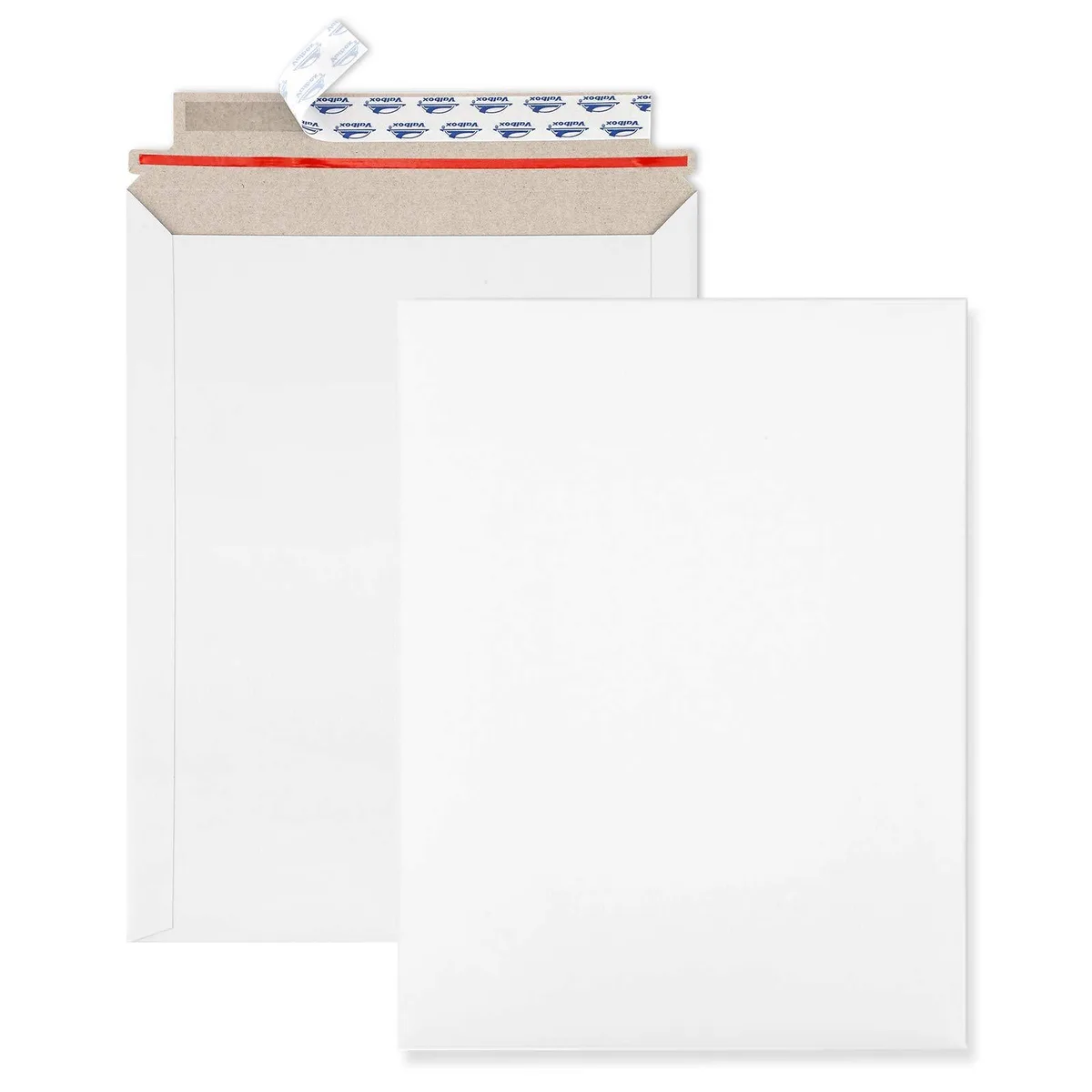 White rigid cardboard mailers in a 25-pack, semi-glossy finish, self-seal flap with tear strip