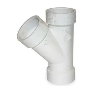 White PVC wye trap, Schedule 40, three socket hubs