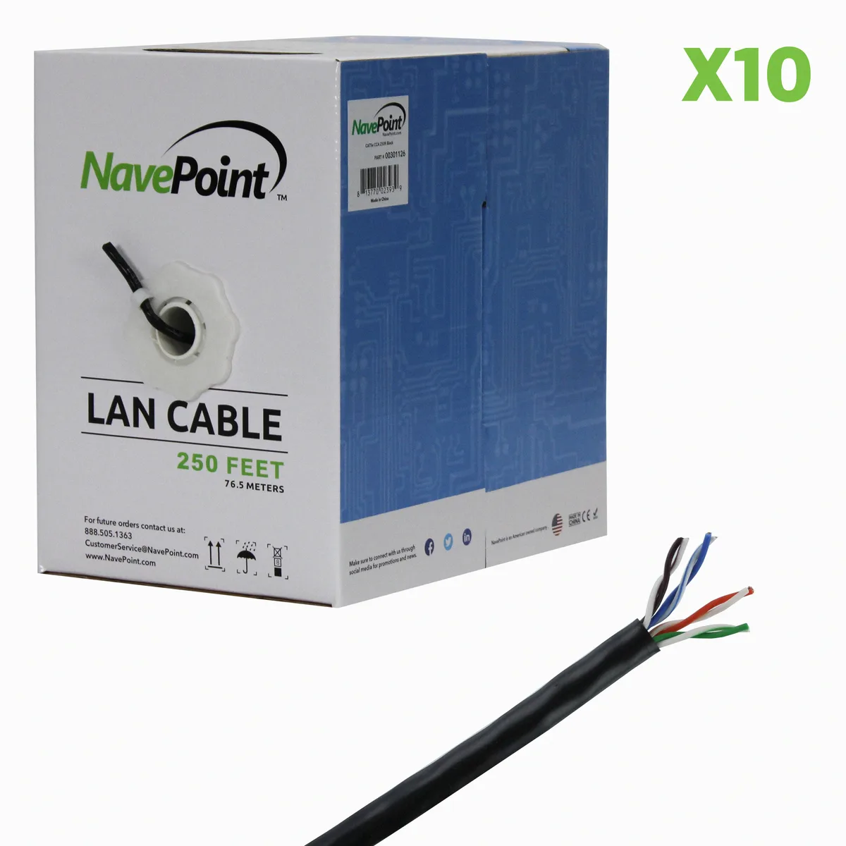 NavePoint NavePoint CAT5e UTP CCA Ethernet cable 250 ft 10-pack Black — product photo