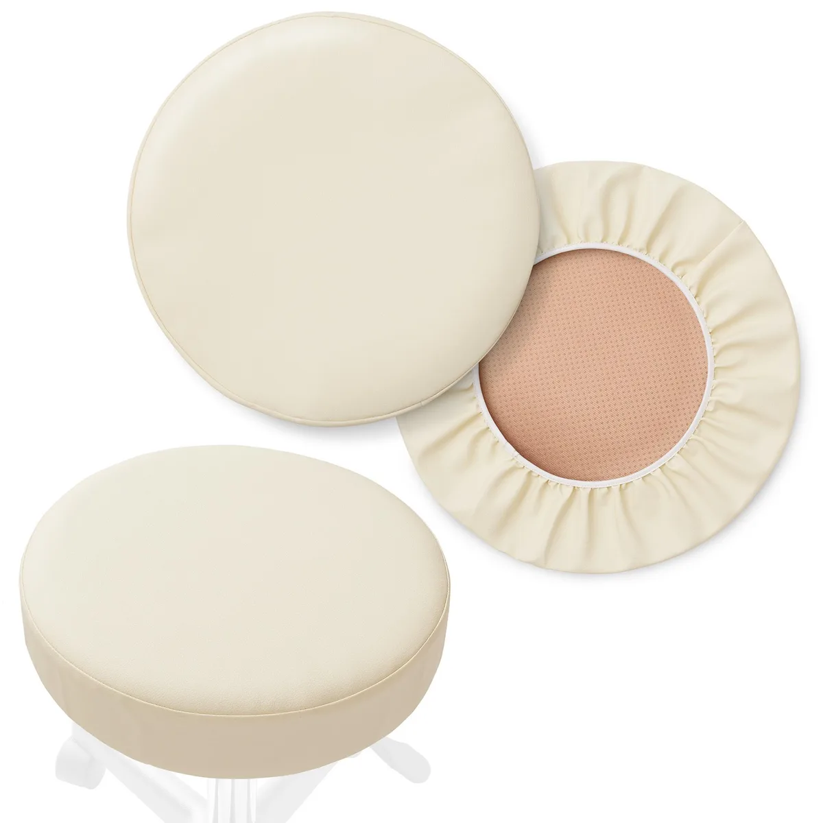 Saloniture Saloniture 2-Pack Round Stool Seat Cover 15-1/2 Inch Waterproof Cream — product photo