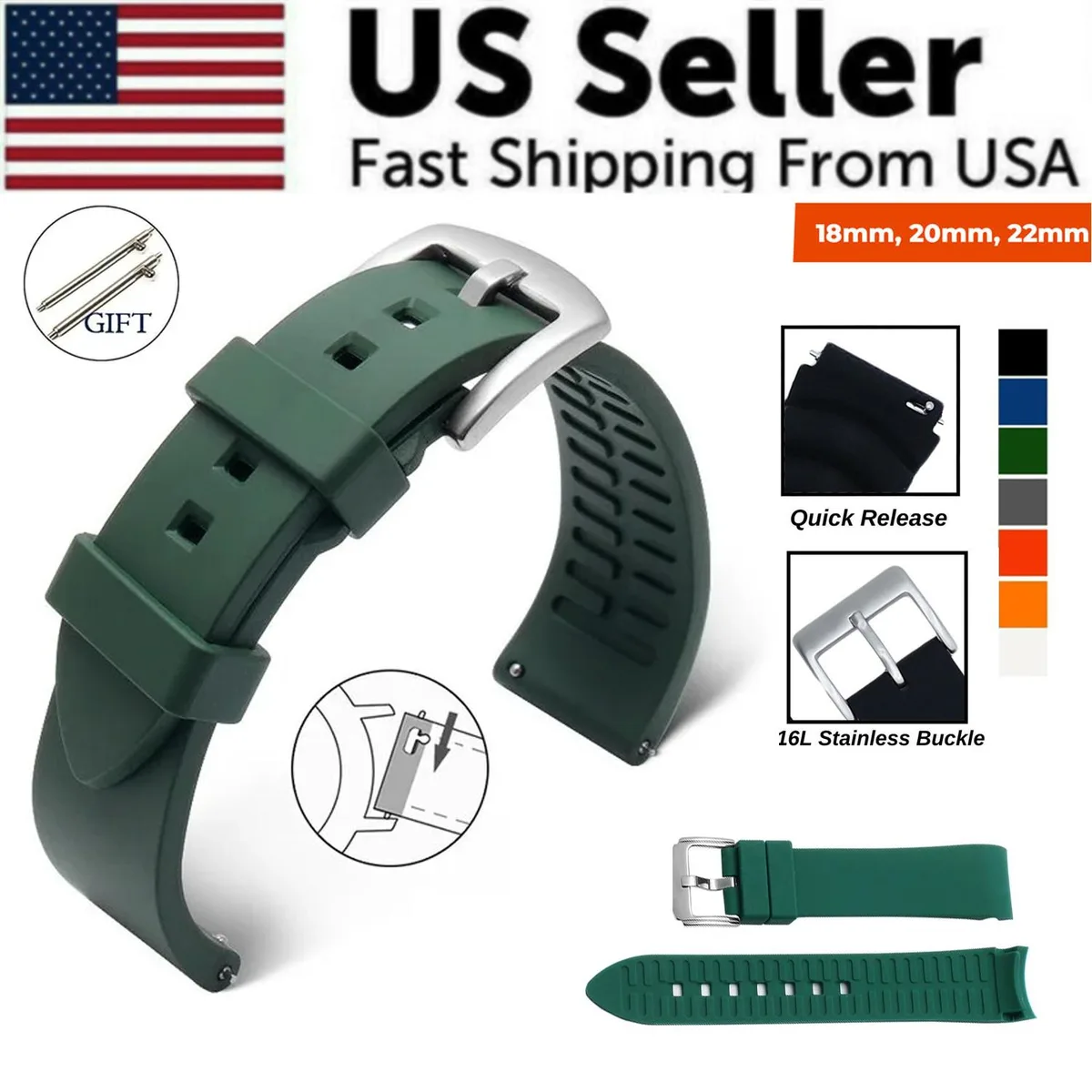 The Perfect Part The Perfect Part 22mm Silicone Watch Band Quick Release Green — product photo