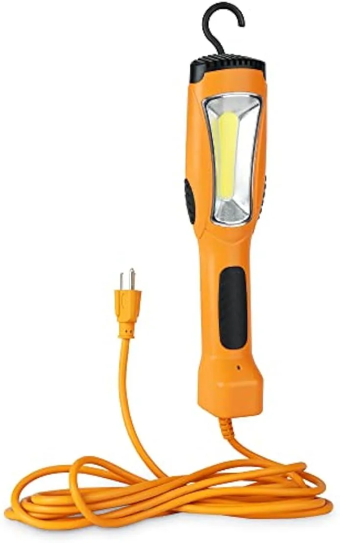 Orange LED work light with magnetic base, handle, 15ft cord and outlet