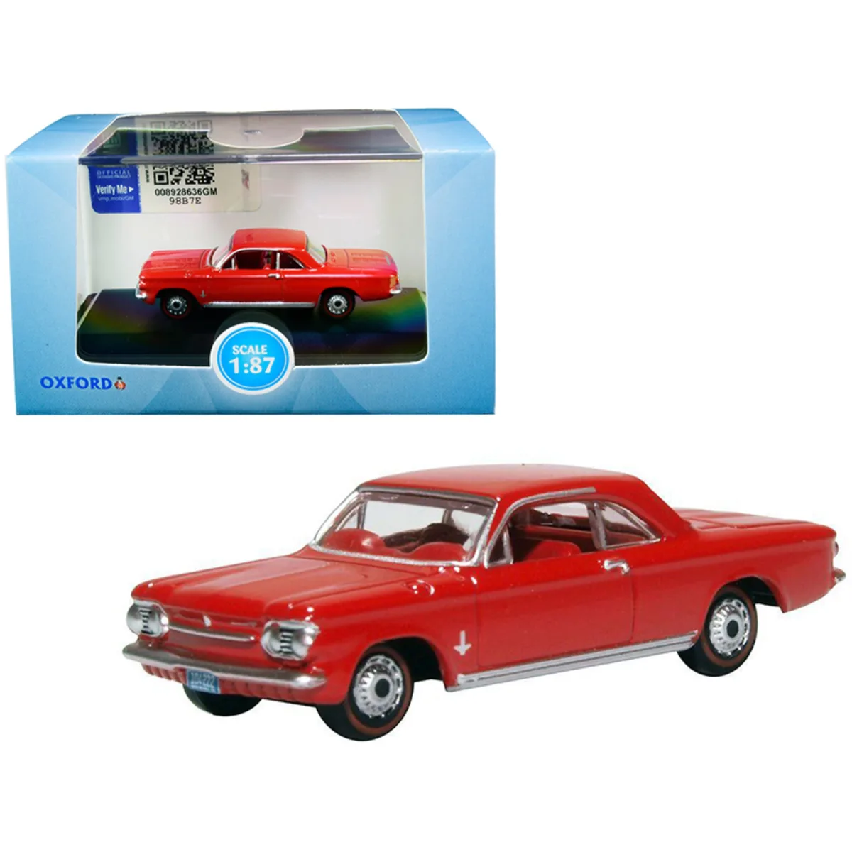 Oxford Diecast Oxford Diecast 1963 Chevrolet Corvair Coupe Riverside Red 1/87 HO Scale Vehicle — product photo
