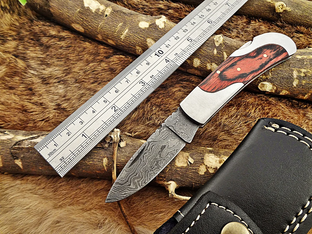 Damascus Depot Damascus Depot 6.5" Folding Knife 3" Blade Red Dollar Wood — product photo