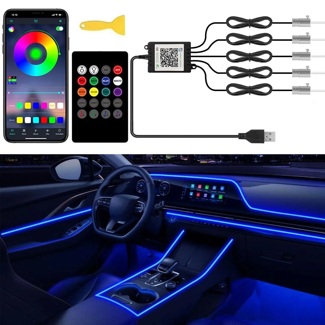  LEDCARE 5 in 1 RGB USB Fiber Optic Interior Car Lights Kit — product photo