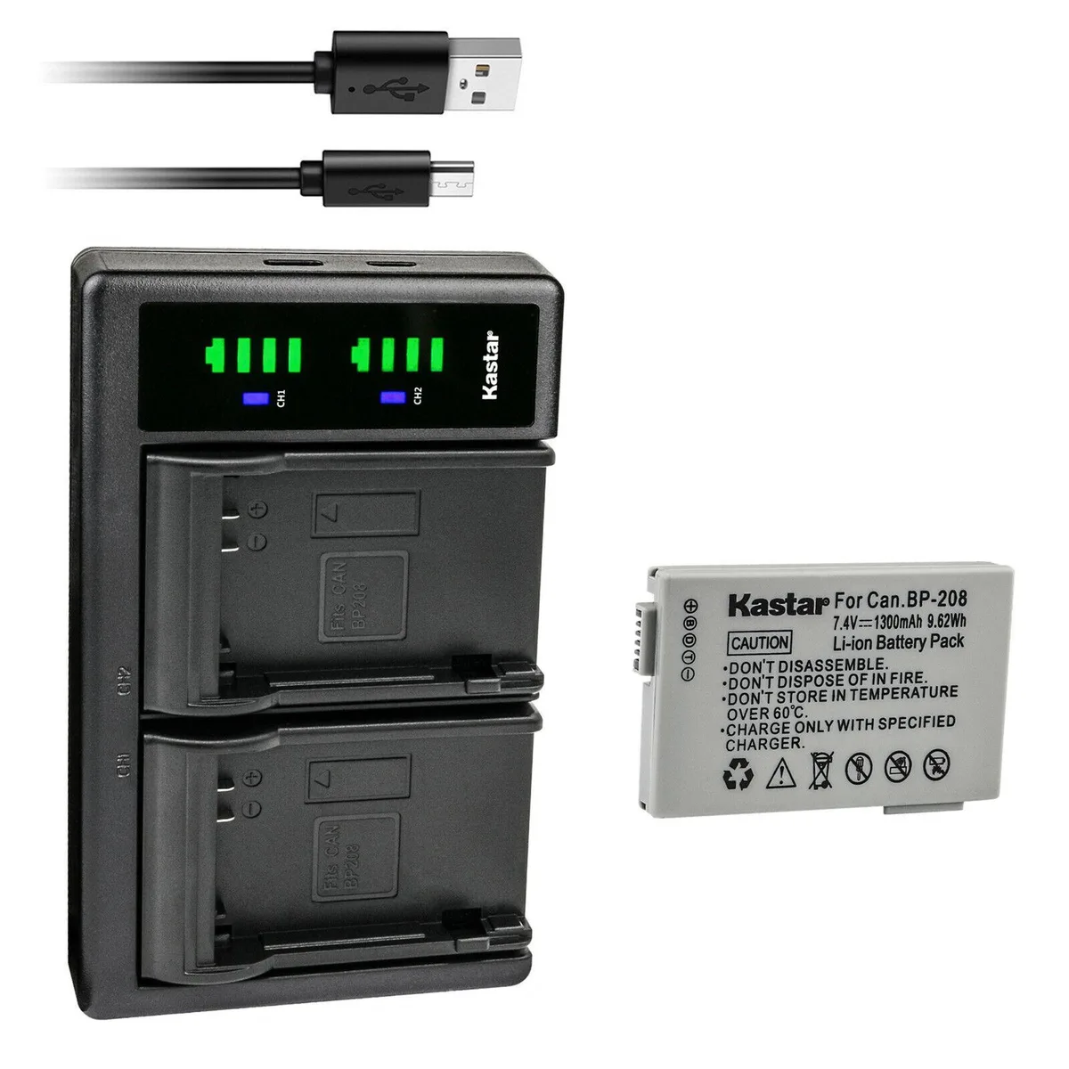 Kastar Kastar BP-208 1300mAh Li-Ion battery &amp; LTD2 dual USB charger — product photo