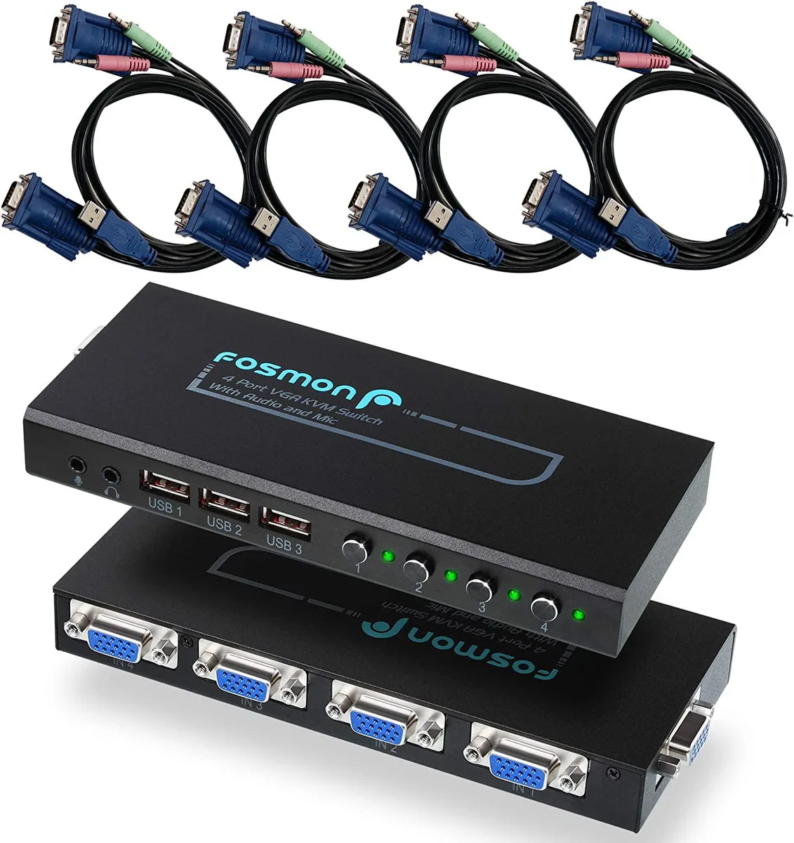FOCUSTEC FOCUSTEC 4-Port VGA KVM Switch 2048x1536@500MHz 3 USB 2.0 Audio — product photo