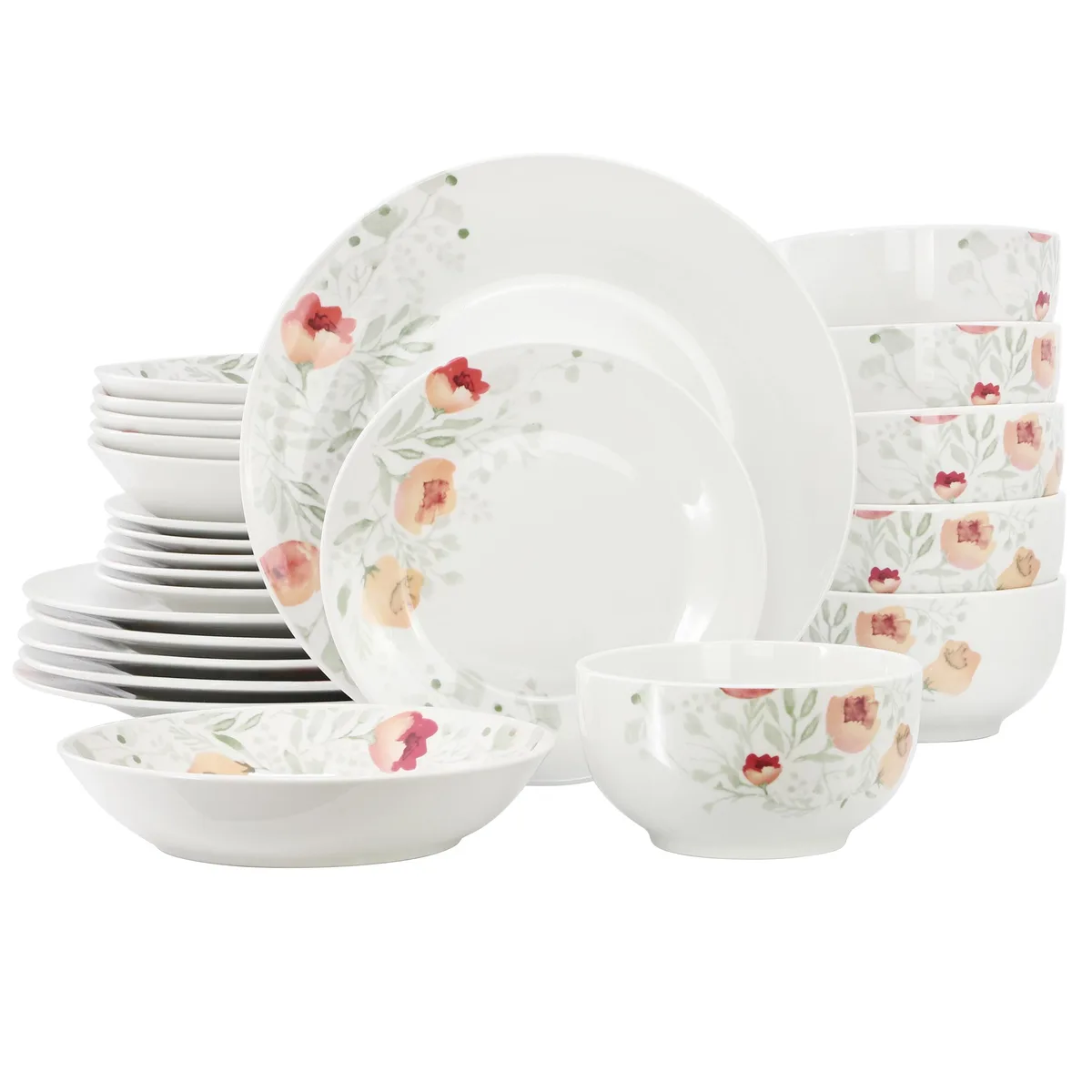 Elama Elama Poppy 24 Piece Porcelain Double Bowl Dinnerware Set — product photo