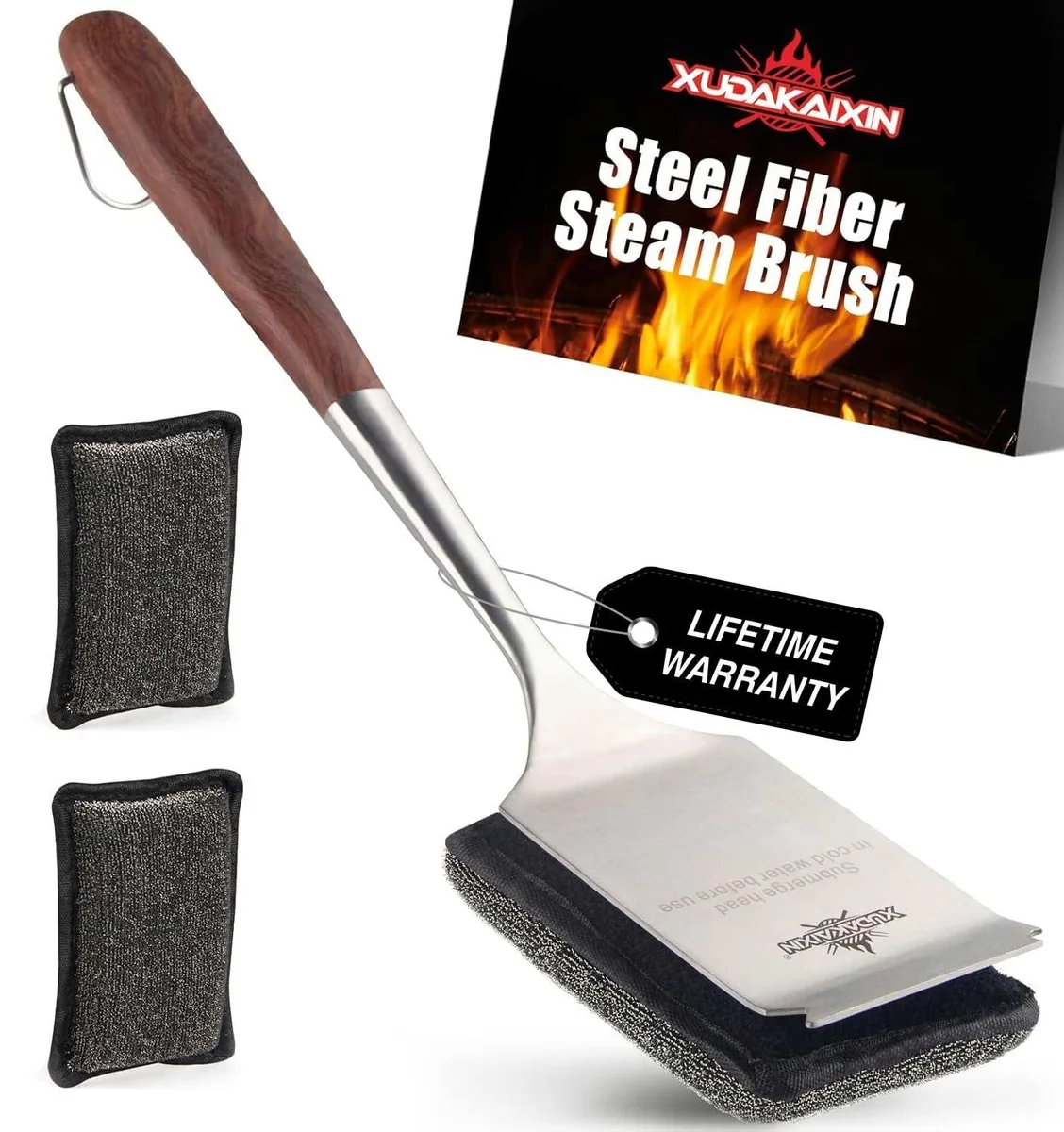 XUDAKAIXIN Bristle-Free Steam Cleaning Grill Brush Kit Rosewood Handle — product photo