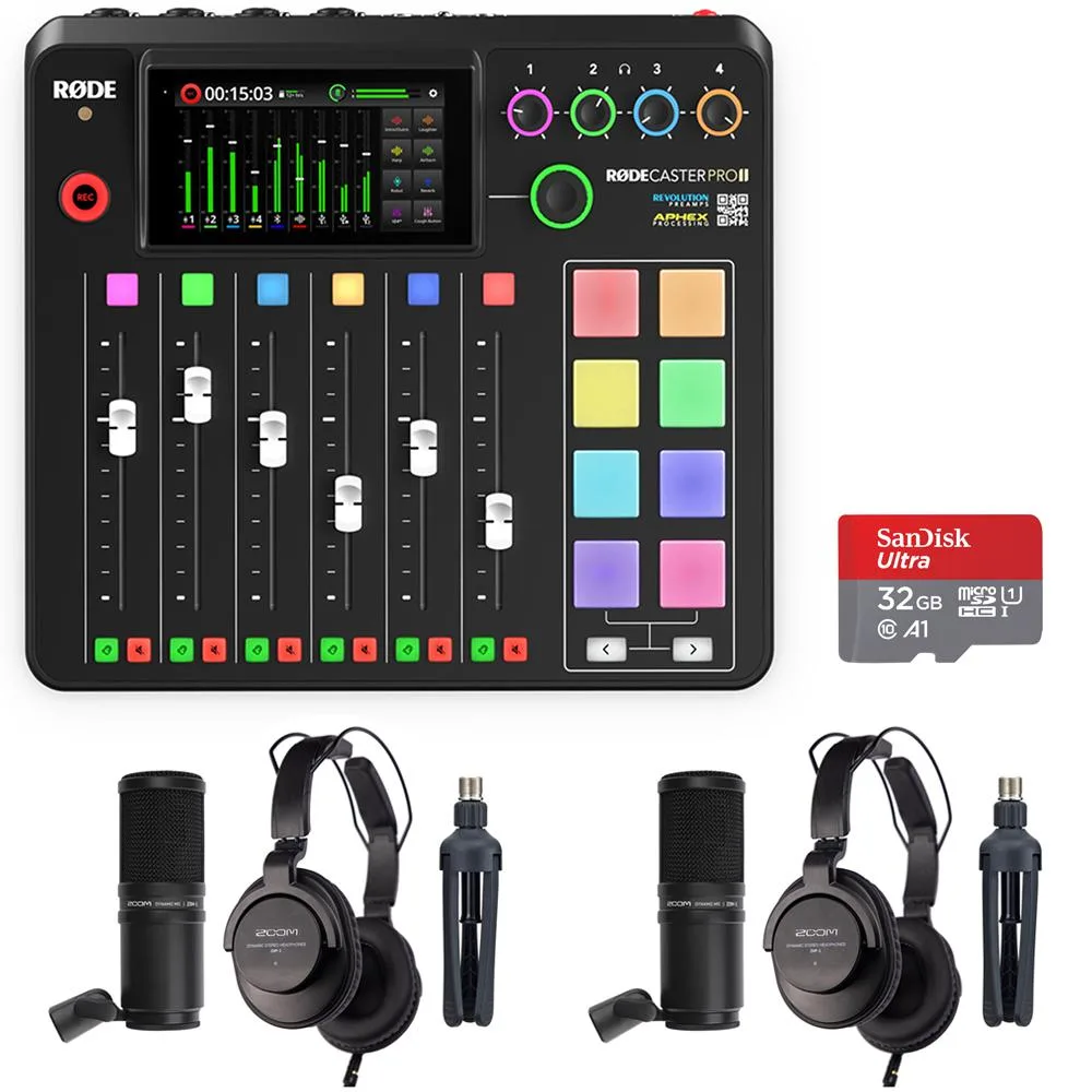 RODE Microphone RODE Microphone RODECaster Pro II Bundle 2x Zoom ZDM-1 32GB — product photo