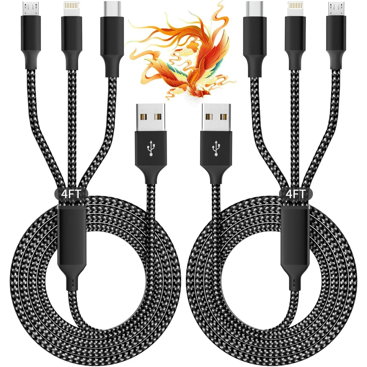 ViewSonic ViewSonic 3IN1-BG 3-in-1 Cable 2-Pack 4ft Black/Grey — product photo