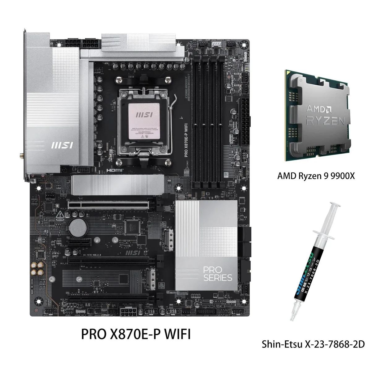 MSI MSI PRO X870E-P WIFI + Ryzen 9 9900X AMD motherboard combo — product photo