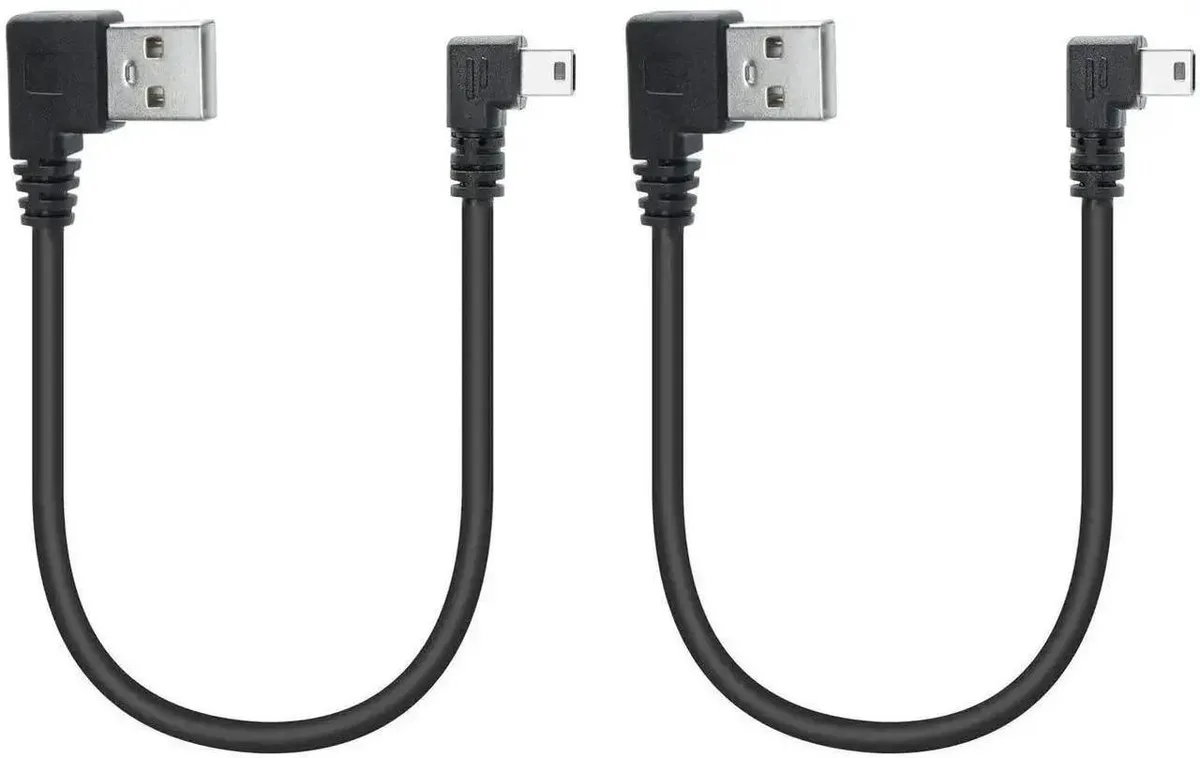 Two short USB 2.0 cables with right-angled Mini USB plugs