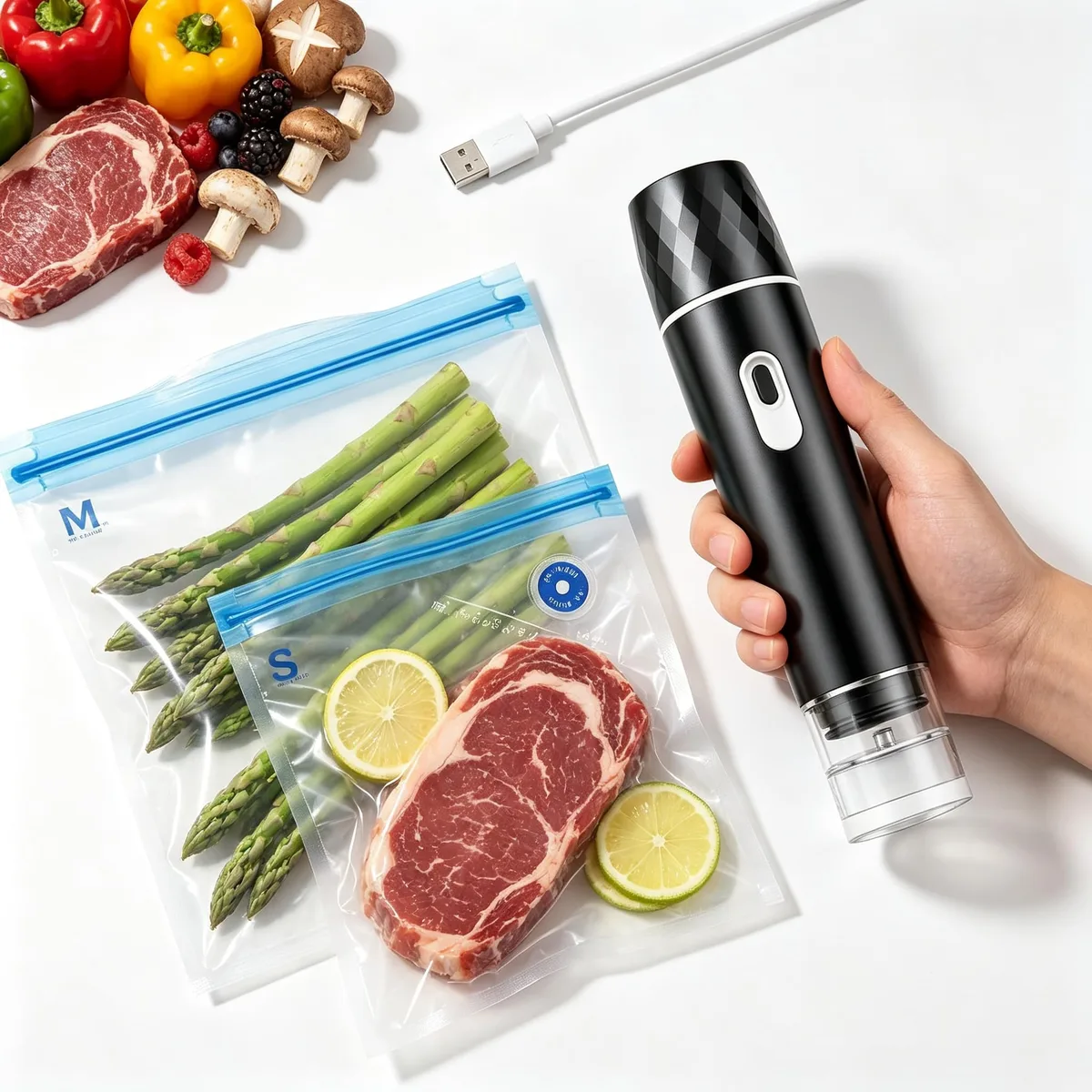 Cvqza Vacuum Sealer + 10 Reusable Bags Cordless Handheld — product photo