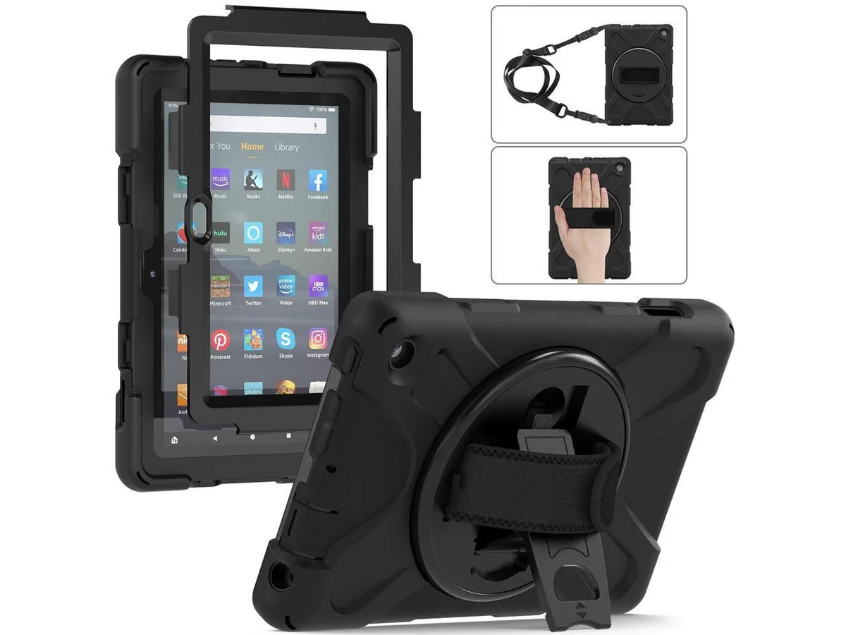 BONAEVER BONAEVER Protection Case for Amazon Fire 7 12th Gen 2022 7.0 inch Black with Stand and Strap — product photo