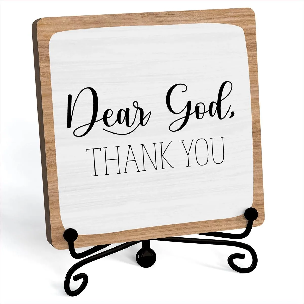 Red wooden plaque on metal stand, 8.66 inches tall