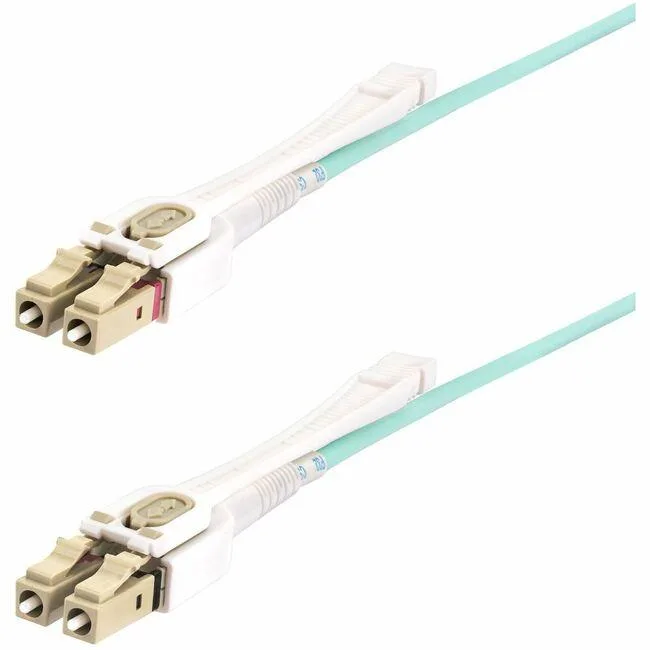 Yellow 8m duplex LC/UPC OM4 fibre cable with push-pull tabs