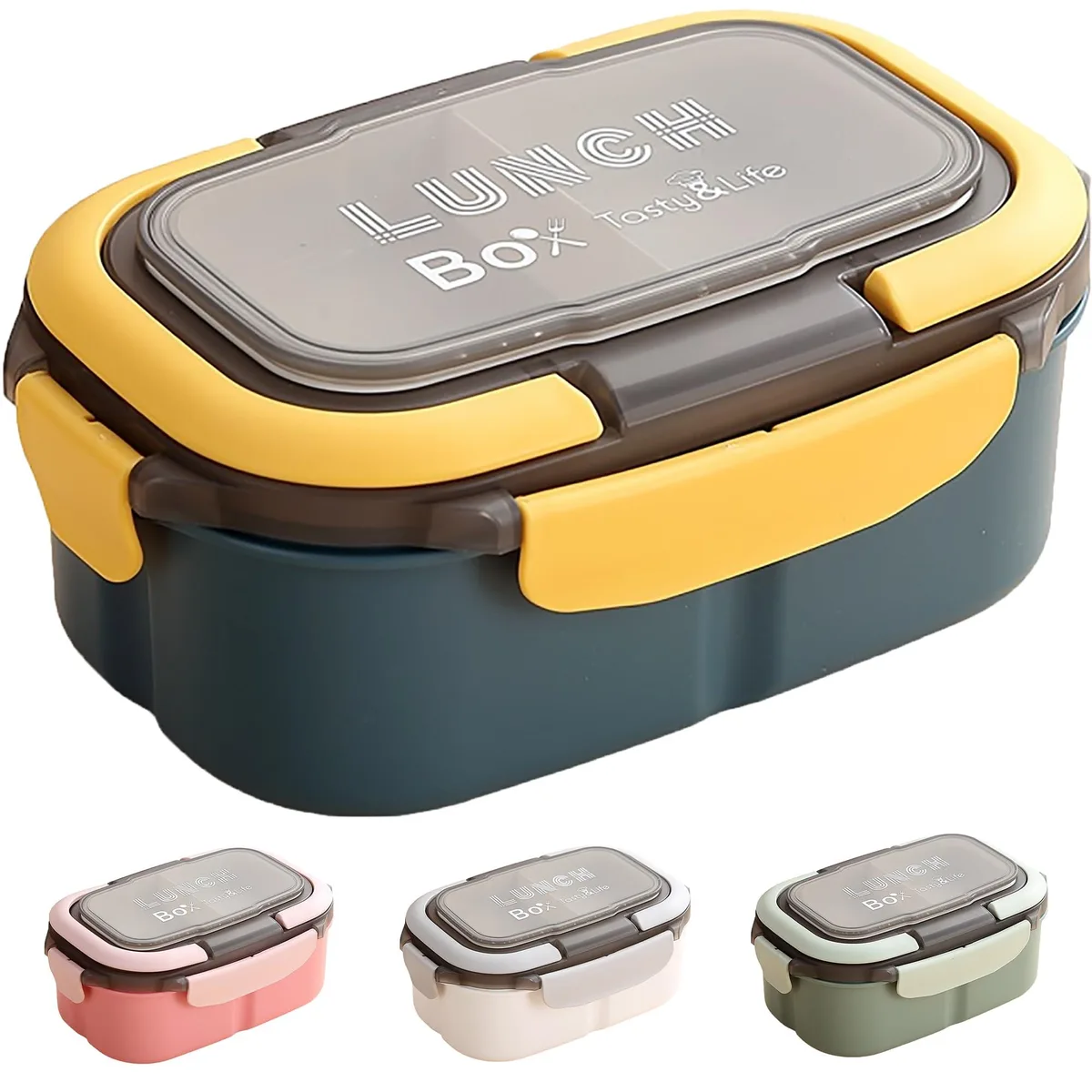 Red silicone three-layer bento box with foldable side handles, 1400ml capacity