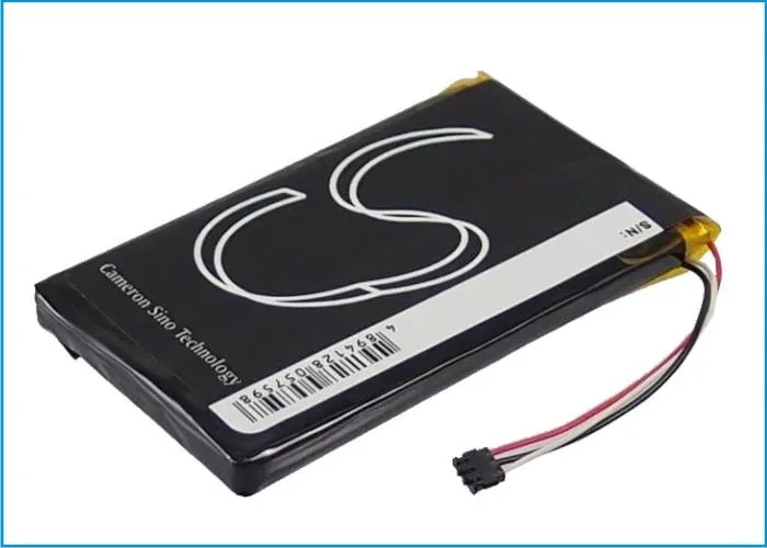 Rectangular replacement battery with smooth dark casing and visible contacts