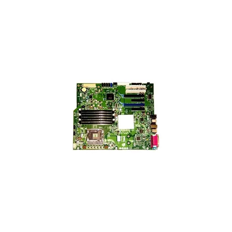 Green rectangular system board with silver components and multiple connectors
