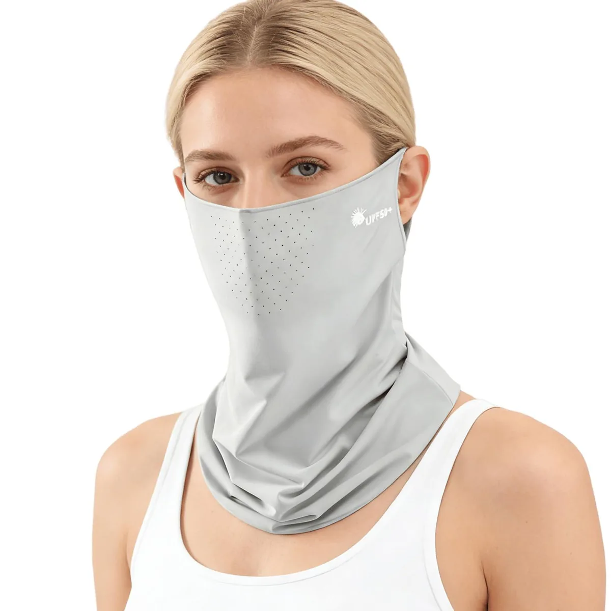 Lightweight UPF 50+ neck gaiter in ice silk with ear loops